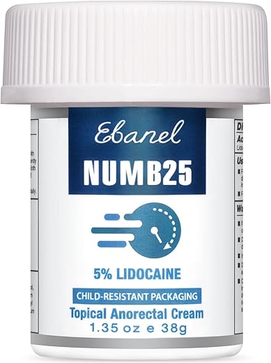 Creme Anestésico Lidocaína 5%%, Alívio da Dor, Queimaduras e Coceiras, Numb25 Creme Anestésico Tópico de Lidocaína com Vitamina E para Uso Local e Anal - Ebanel