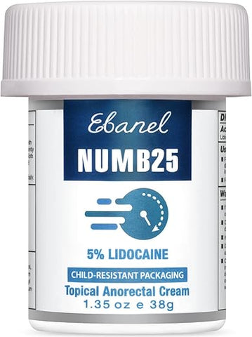 Creme Anestésico Lidocaína 5%%, Alívio da Dor, Queimaduras e Coceiras, Numb25 Creme Anestésico Tópico de Lidocaína com Vitamina E para Uso Local e Anal - Ebanel