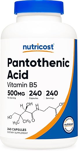Ácido Pantotênico (Vitamina B5) 500mg, 240 Cápsulas – Comprar Online | Nutricost - Nutricost