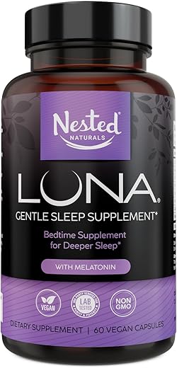 Nested Naturals - Luna Aid Natural para Dormir | Auxílio para o Sono Não-Habitual com Raiz de Valeriana, Melatonina, Camomila, Melissa e Mais | Comprimidos para Dormir para Adultos com Ingredientes Naturais  Luna