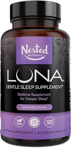 Nested Naturals - Luna Aid Natural para Dormir | Auxílio para o Sono Não-Habitual com Raiz de Valeriana, Melatonina, Camomila, Melissa e Mais | Comprimidos para Dormir para Adultos com Ingredientes Naturais  Luna