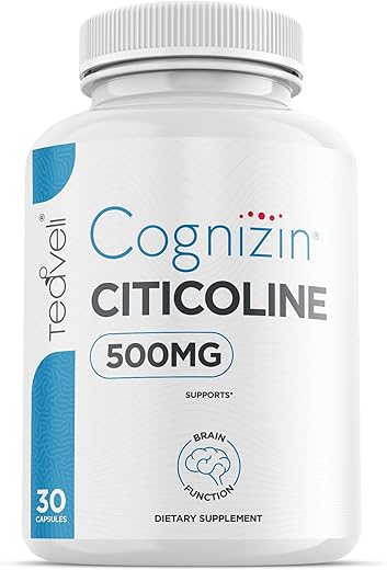 Teaveli - Cognizin Citicoline – 500mg Suplemento de CDP Colina – Estudo Clínico Comprovado para Apoiar Clareza, Concentração e Memória – Forma Mais Bioacessível de Colina – Marca Cognizin