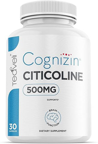 Teaveli - Cognizin Citicoline – 500mg Suplemento de CDP Colina – Estudo Clínico Comprovado para Apoiar Clareza, Concentração e Memória – Forma Mais Bioacessível de Colina – Marca Cognizin
