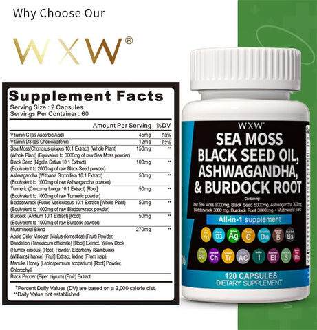 Sea Moss, Óleo de Semente Negra, Ashwagandha – Benefícios Naturais para Saúde e Bem-Estar | WXW® - WXW