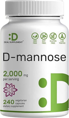 Cápsulas Vegetais de D-Manose, 2.000mg por Porção, 240 Comprimidos – Fórmula de Ação Rápida Solúvel em Água – Suporte Extra Forte para a Saúde do Trato Urinário (ITU) – Não-OGM, Vegano - DEAL SUPPLEMENT