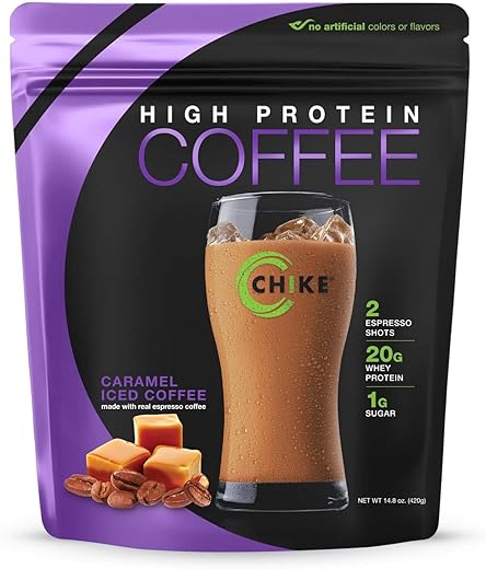 CHIKE - Chike Caramel Café Gelado Rico em Proteína, 20g Proteína, 2 Shots de Espresso, 1g Açúcar, Amigável à Dieta Keto e Sem Glúten, 14 Porções (420ml)