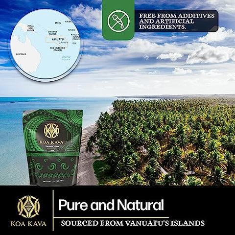 Vanuatu Koa Kava em Pó – Chá de Kava Premium Noble Waka feito a partir de Raízes Laterais em Vanuatu para Relaxamento Autêntico. Embalagem de 454g