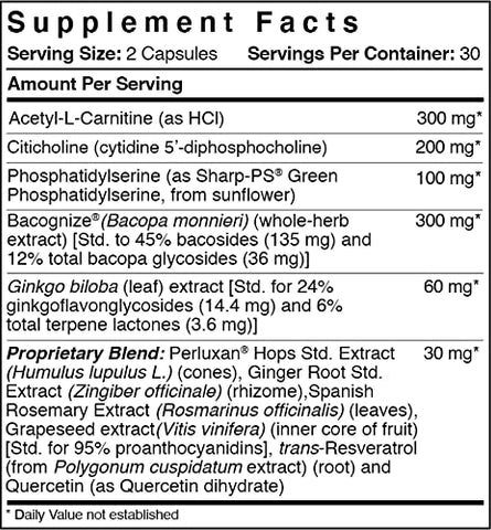 NeuroOne | Suporte à Memória, Cognição, Humor e Concentração* | com Citocolina, Acetil-L-Carnitina, Ginkgo e Mais | 60 Cápsulas - Patient One