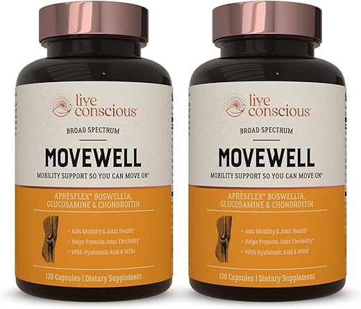 Live Conscious - MoveWell by LiveConscious – Glucosamina Condroitina com MSM, Ácido Hialurônico e Mais | Suplemento para Saúde das Articulações (2-Pack)
