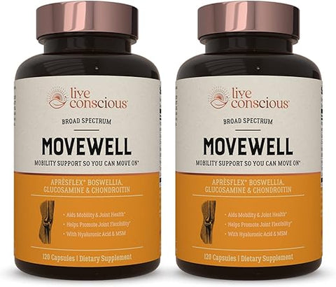 Live Conscious - MoveWell by LiveConscious – Glucosamina Condroitina com MSM, Ácido Hialurônico e Mais | Suplemento para Saúde das Articulações (2-Pack)