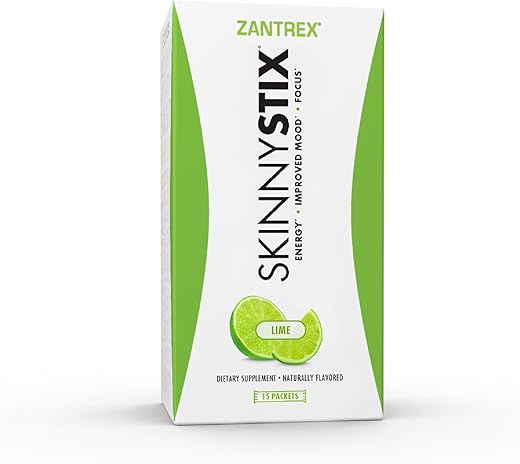 SkinnyStix – Pó Energético com Suporte GLP-1, Aumenta o Humor – 10 Calorias – Yerba Mate, Café – 15 Stix, Limão - Zantrex