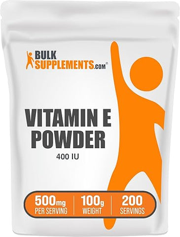 Vitamina E em Pó 400 UI BulkSupplements.com – D-Alpha Tocopherol, Suplemento de Vitamina E, Sem Glúten, 500mg por Porção, 100g (Pack de 1)