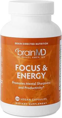 BRAINMD - Dr Amen BrainMD Focus: Suplemento Cerebral para Melhorar a Concentração e o Foco | 60 Cápsulas | 100% Natural