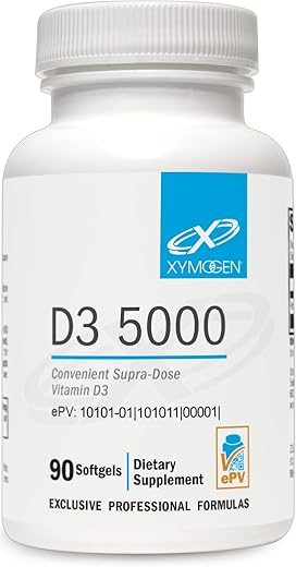 D3 5000 – Vitamina D3 5000 UI (125 mcg) – Suplemento de Alta Potência para Apoiar a Saúde Imunológica, Óssea e Cardíaca (90 Cápsulas de Gelatina) - XYMOGEN