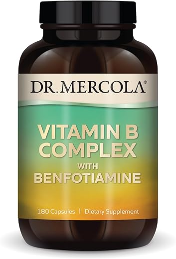Complexo de Vitamina B, 90 Porções (180 Cápsulas), com Benfotiamina, Suplemento Alimentar, Suporta Produção de Energia, Não-OGM - Dr. Mercola
