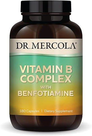 Complexo de Vitamina B, 90 Porções (180 Cápsulas), com Benfotiamina, Suplemento Alimentar, Suporta Produção de Energia, Não-OGM - Dr. Mercola