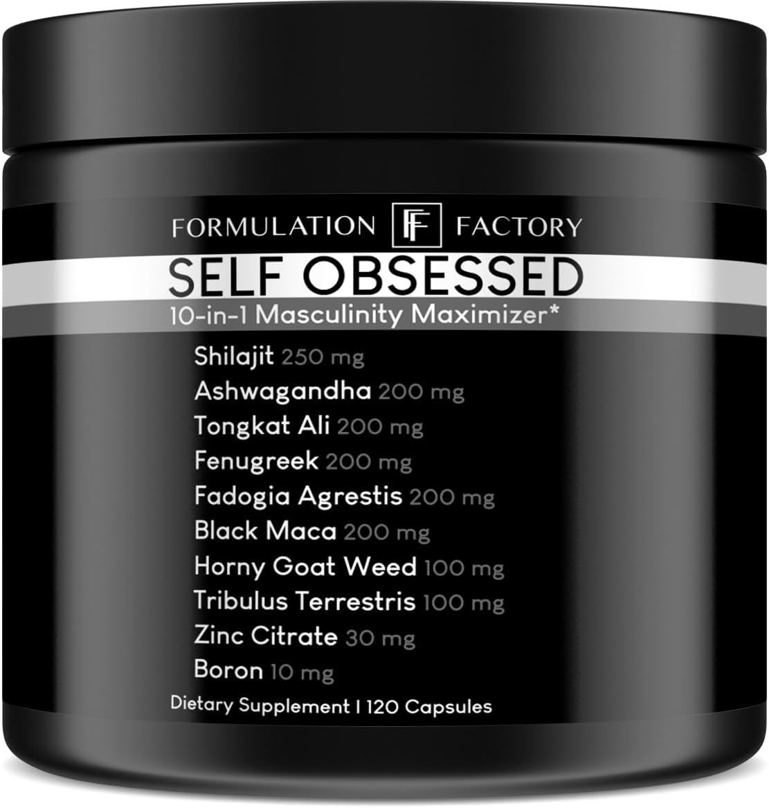 Formulation Factory - Self Obsessed: Maximizador de Masculinidade 10 em 1 para Homens, Crescimento Muscular, Energia, Impulso, Resistência, Resistência, Força, Cognição, Recuperação, Impulsionador, Potencializador, Shilajit, Tongkat