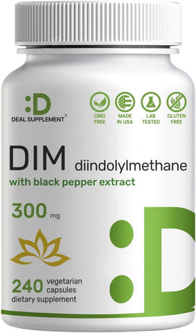 DEAL SUPPLEMENT - DIM Suplemento 300mg, 240 Cápsulas, 4 Meses de Fornecimento, Diindolilmetano DIM Plus Extrato de Pimenta Preta