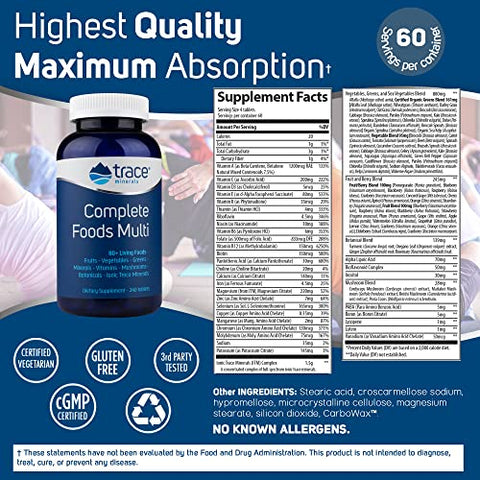 Complete Foods Multi | Energia, Saúde Geral, Digestão | 80 Alimentos Vivos | Natural, Livre de Glúten | 240 Comprimidos - Trace Minerals
