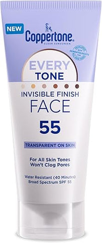 Protetor Solar Facial FPS 55, Leve, Transparente para Todos os Tons de Pele, 60 ml - Coppertone