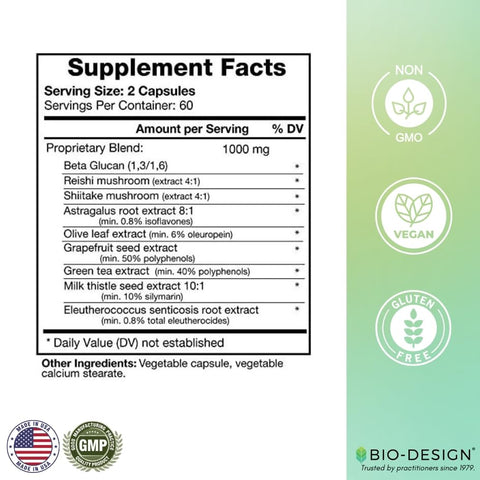 Bio-Design - Blend Imune Plex com Beta Glucano, Reishi e Shiitake e Outros Suplementos Herbais – Suporte Diário à Saúde Imunológica (120 Cápsulas)