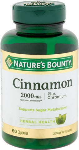 Nature's Bounty - Nature’s Bounty Canela 2000mg + Cromo, Cápsulas Suplementares 60 un (Pacote com 4)