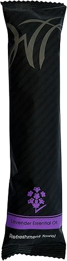 WT WHITE TOWEL SERVICES - Toalha Branca de Algodão Úmida 8″ x 8″ Individualmente Embalada – Perfumada (Caixa com 50) *(Lavanda)