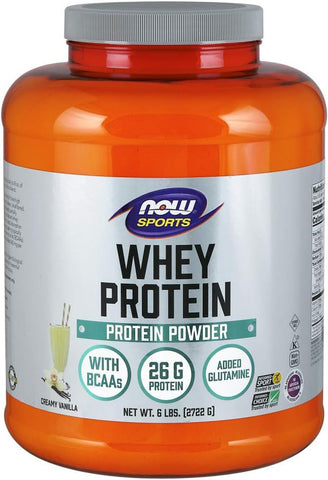 NOW Foods - NOW Sports Nutrition: Whey Protein 26g com BCAAs, Sabor Baunilha Cremosa, Pó 6 Libras