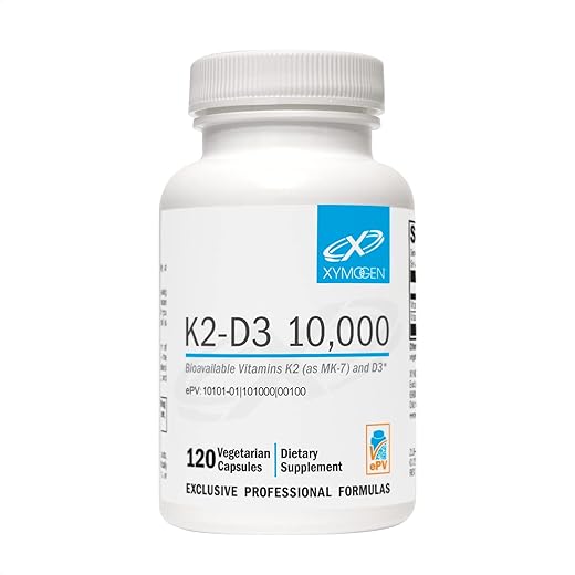 K2-D3 10000 – Vitamina D3 K2 – Vitamina D 10.000 UI (Colecalciferol) com Vitamina K2 MK-7 – Saúde do Coração, Arterial e Óssea – Suporte Imunológico (120 cápsulas) - XYMOGEN
