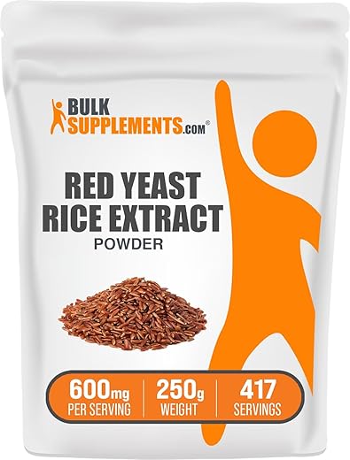 com Extrato de Arroz Vermelho em Pó – Suplemento de Arroz Vermelho, 600 mg – Suplemento Herbal, Sem Glúten, 600mg por Porção, 250g (8.8 oz) (Embalagem de 1) - BulkSupplements
