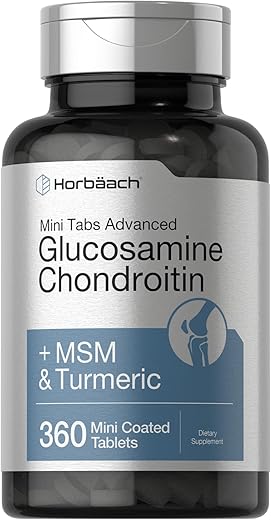 Glucosamina Condroitina MSM Cúrcuma | 360 Mini Comprimidos Revestidos | Fórmula Avançada de Glucosamina | Suplemento Livre de OGM e Glúten - Horbäach