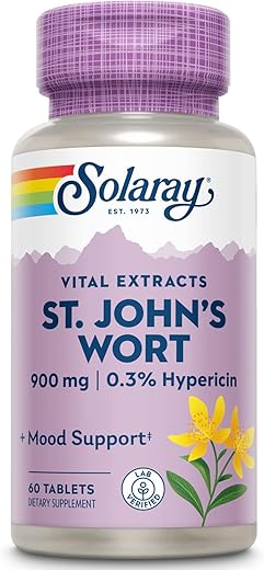 Extrato Aéreo de Hipérico de São João 900mg, Padronizado c/ 0.3% Hipericina p/ Estabilidade do Humor | 900mg, 0.3% Hipericina | SOLARAY - SOLARAY