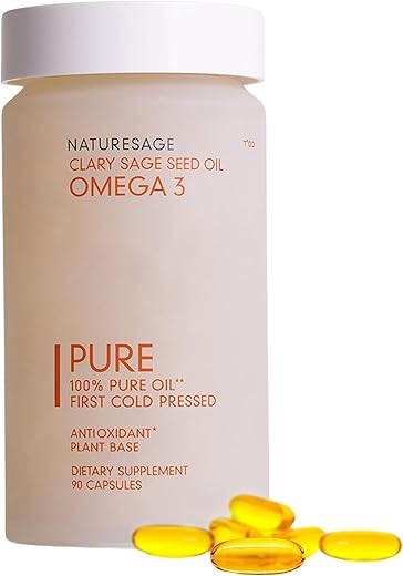 Naturesage - Cápsulas de Ômega 3 Vegano, Alternativa de Óleo de Peixe à Base de Plantas, 90 Cápsulas – Extraído a Frio de Semente de Salva Esclareia – Kosher – Suplemento de Ácido Graxo Ômega 3