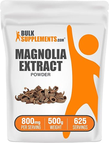 Magnolia Bark Extract Powder BulkSupplements.com – Magnolia Officinalis, Magnolia Extract – Sem Glúten, 800mg por Porção, 500g (1.1 lbs) (Embalagem de 1)