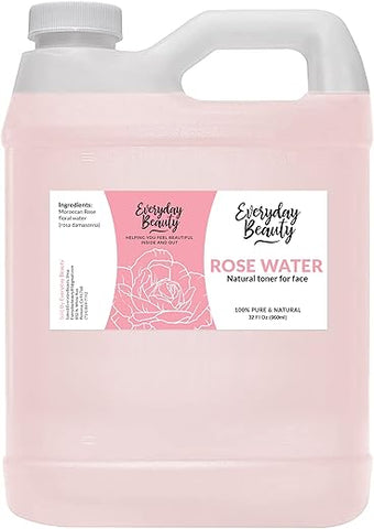 Everyday Beauty Helping You Feel Beautiful Inside And Out - Água de Rosas Tônico Facial – 946ml a Granel Vegano Livre de Álcool, Natural e Refrescante para Rosto e Cabelo – Revitaliza, Calmante