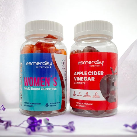 Esmerally - Multivitamínico Feminino – Gomas de Vinagre de Maçã – 120 Gomas Multivitamínicas – Vitaminas para Mulheres – Sabor Natural de Frutas – Livre de Glúten
