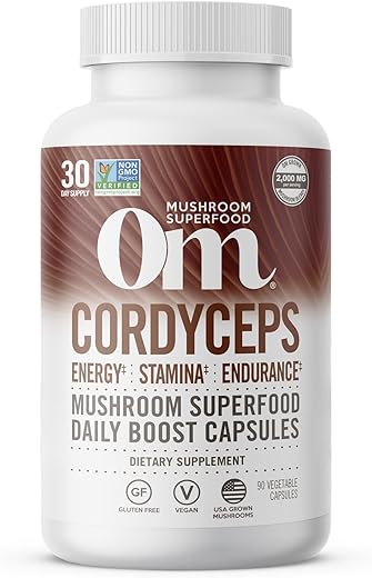 OM - Om Mushroom Superfood Cápsulas de Cogumelo Cordyceps, 90 Unidades, 30 Dias, Energia, Potência, Resistência e Suporte para Desempenho Esportivo