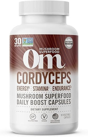 OM - Om Mushroom Superfood Cápsulas de Cogumelo Cordyceps, 90 Unidades, 30 Dias, Energia, Potência, Resistência e Suporte para Desempenho Esportivo