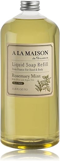 Recarga de Sabonete Líquido A LA MAISON Francês, Alecrim e Hortelã – Lava Mãos Natural com Óleos Essenciais – Biodegradável, Vegano, Cruelty-Free – 500ml