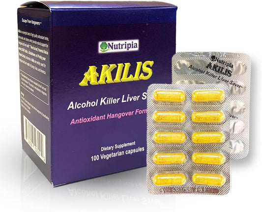 Nutripia - Akilis – Suporte Antioxidante para o Fígado em Cápsulas Vegetais 100 Unidades (33 Doses) – Manhãs Melhores Após Beber – Hovenia dulcis, Chá de Videira (Dihidromiricetina), Cardo de Leite, Pera Espinhosa – 100% Natural e Eficaz