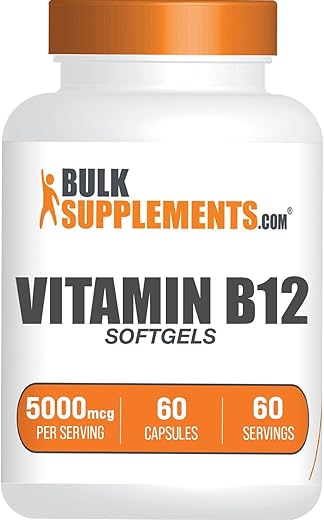 BulkSupplements - Vitaminas B12 1000 mcg Softgels – Cyanocobalamina, Suplementos de Vitamina B, Cápsulas de B12 – Livre de Glúten, 1 Softgel de Vitamina B12 por Porção, Suprimento de 60 Dias, 60 Softgels