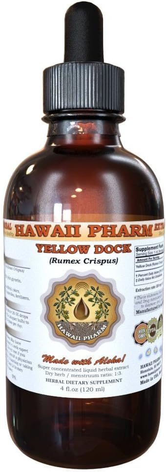 Yellow Dock Extrato Líquido, Orgânico Yellow Dock (Rumex Crispus) Tintura, Hawaii Pharm, 118 ml, 4 fl.oz, Made in USA