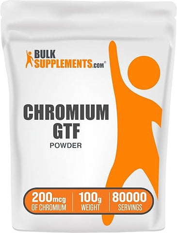 com Pó de Cromo GTF, Polinicotinato de Cromo – Cromo GTF 200mcg, Suplementos de Cromo – Sem Levedura, 200mcg de Cromo, 1,25mg por Porção, 100g (3,5 oz) - BulkSupplements