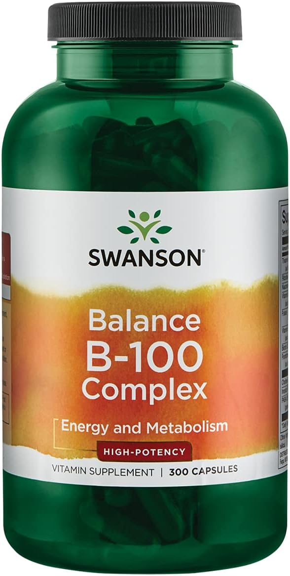 B-100 Complexo B Vitaminas Energia Cardio Estresse Suporte Metabolismo 300 Cápsulas - Swanson