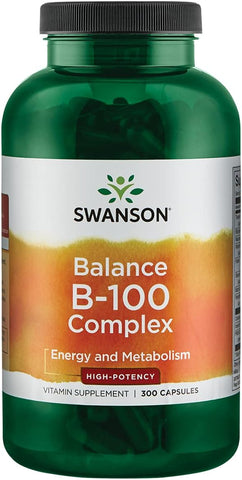 B-100 Complexo B Vitaminas Energia Cardio Estresse Suporte Metabolismo 300 Cápsulas - Swanson