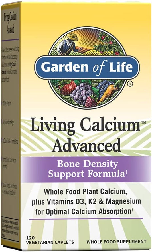 Fórmula Avançada de Cálcio Vivo, 1.000mg de Cálcio de Alimentos Integrais de Plantas Mais Vitaminas D3, K1 e Magnésio para Absorção, 120 Cápsulas Vegetarianas - Garden of Life