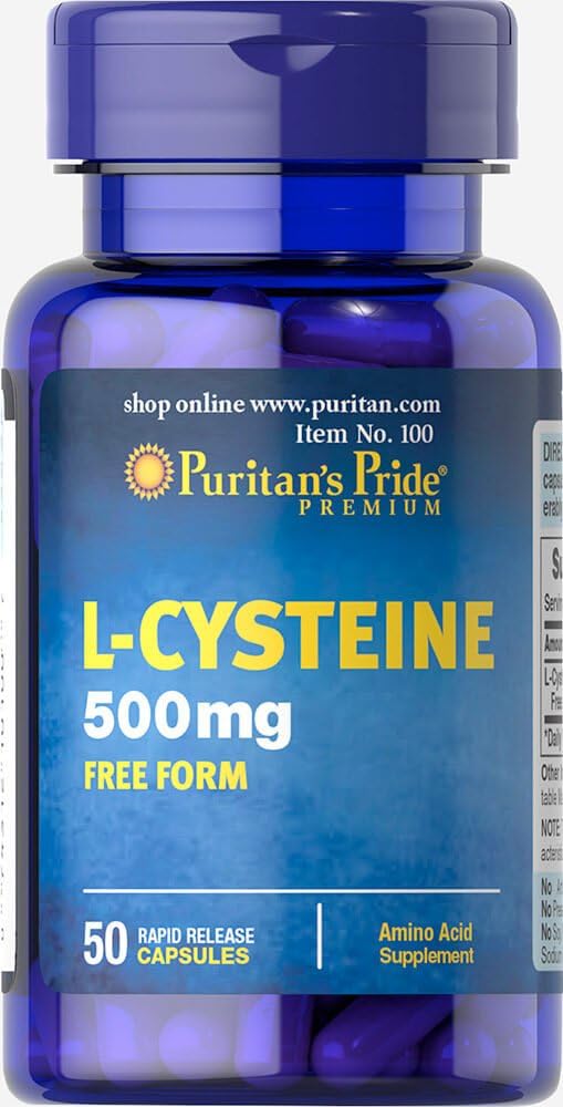 Puritan's Pride - Puritan’s Pride L-Cysteine 500 mg – 50 Cápsulas | Aminoácido Essencial | Saúde Capilar e Antioxidante