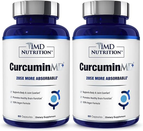 CurcuminMD Plus – Cúrcuma Curcumin com Boswellia Serrata – 285x Mais Absorvível | Rigidez nas Articulações, Recuperação Muscular e Suporte ao Humor | 120 Cápsulas (2-Pack) - 1MD Nutrition