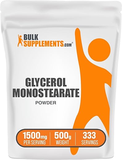 com Glicerol Monostearate em Pó – Suplemento de Glicerol, Fonte de Energia – Grau Alimentício, Sem Glúten, 1500mg por Porção, 500g (1.1 lbs) (Embalagem de 1) - BulkSupplements