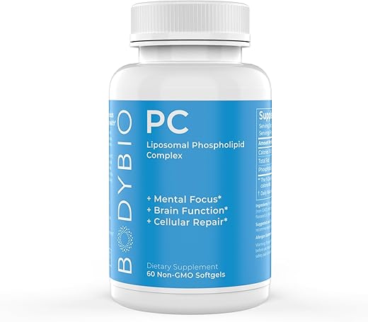 Phosphatidylcholine 60 Softgels – Potencializador Nootrópico para a Saúde Cerebral – Clareza Mental para Foco e Memória – Neuroproteção para Envelhecimento Saudável - BodyBio